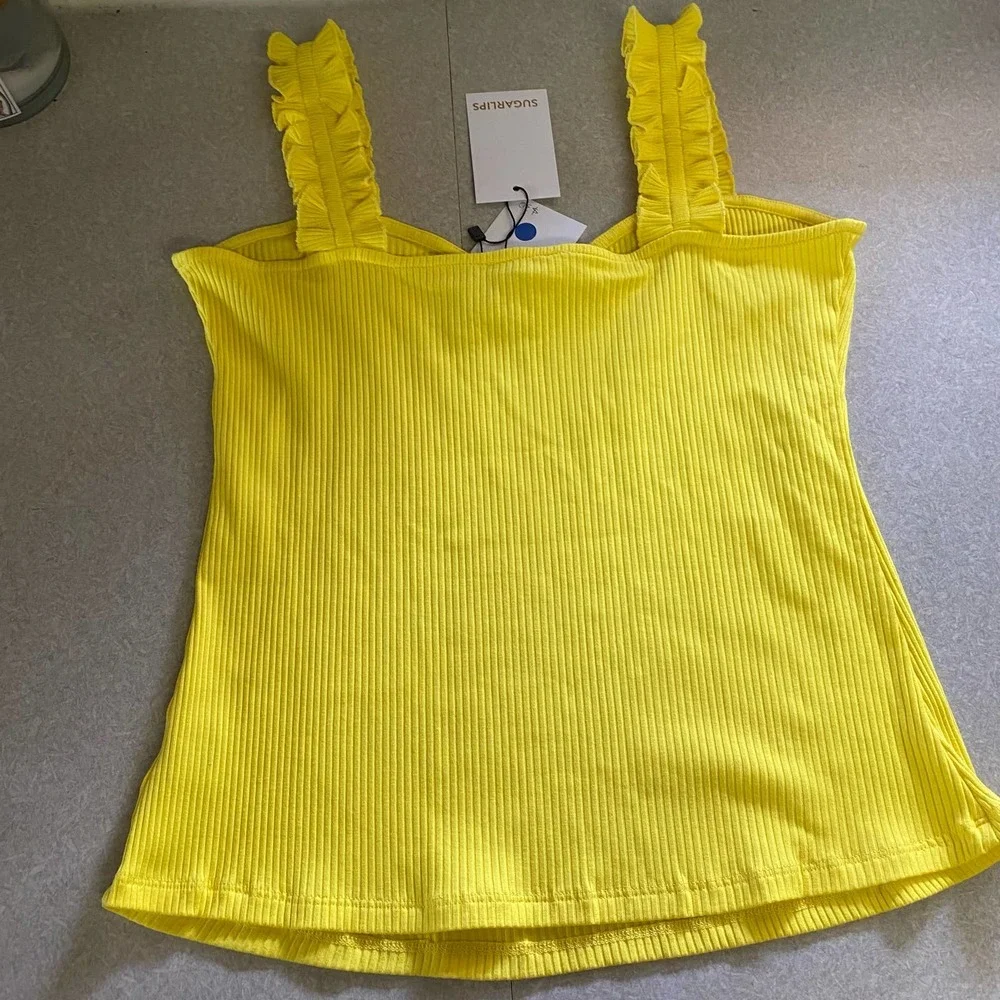 NEW Sugarlips High Roller Ruffle Strap Coastal Granola Rib Knit Tank - Picture 5 of 7